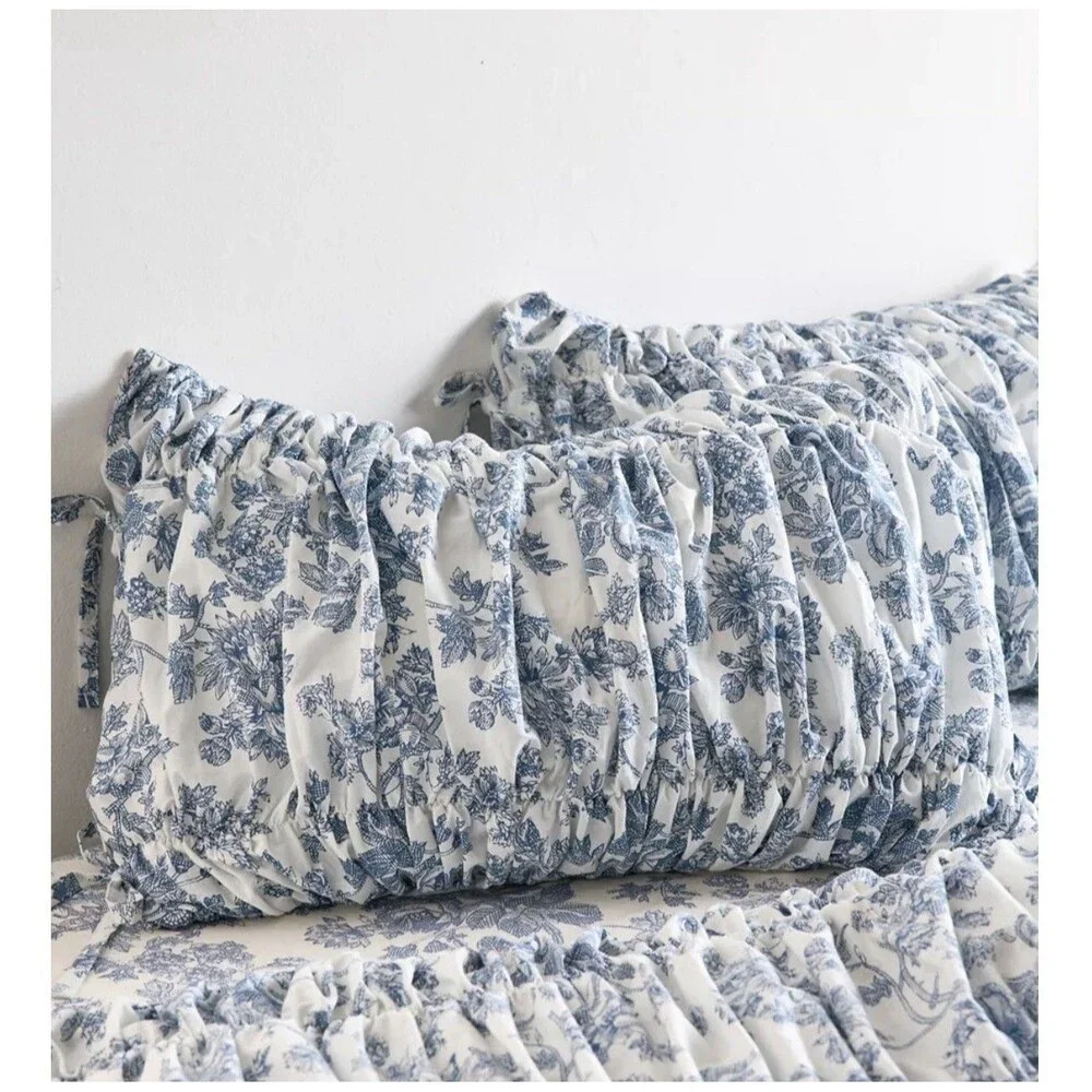Urban Outfitters Toile Pillow Sham Floral Ruched Ties Gauzy Cottagecore